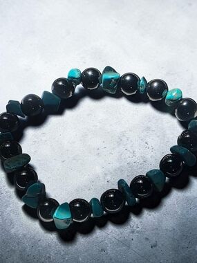 Natural Turquoise & Hematite Stretch Bead Bracelet